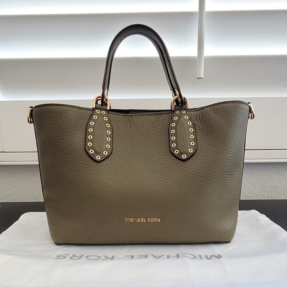 Michael Kors Brooklyn Small Olive Leather Satchel